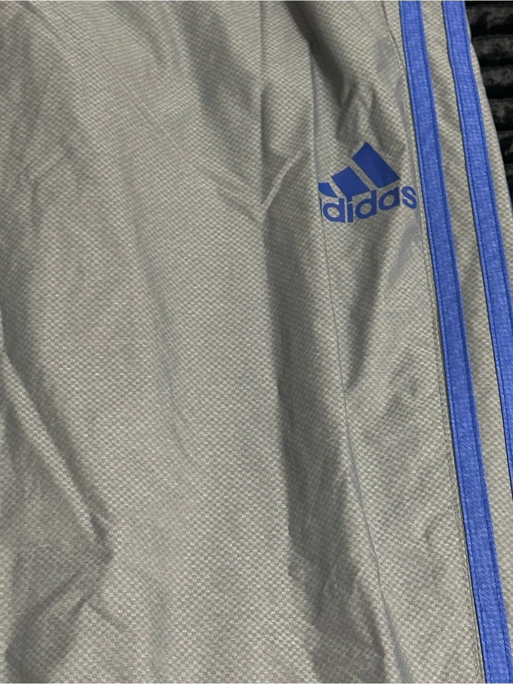 adidas Gray Track Pants with Blue Side Stripes